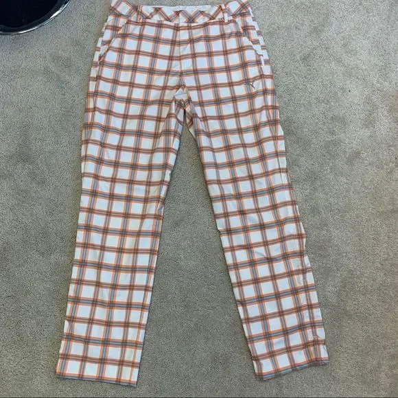 Puma White, Orange & Brown Plaid Straight Leg Golf Pants - Picture 2 of 10